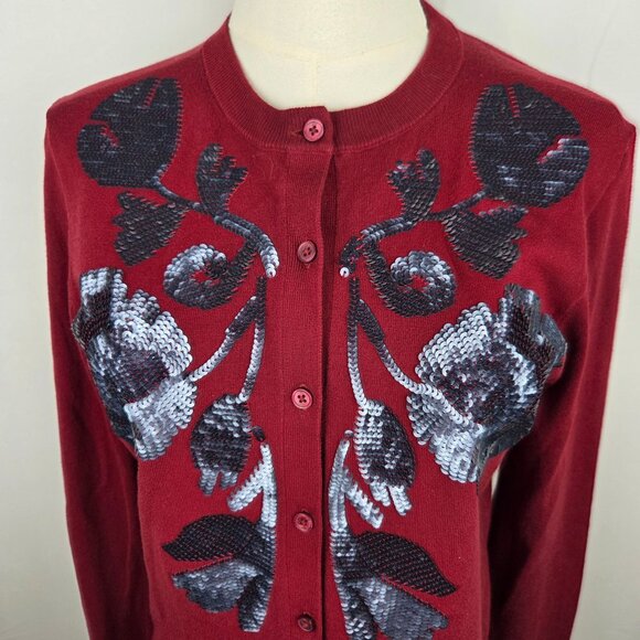 NWOT J. Crew Sequin Floral Embroidered Jackie Cardigan Small Red Unique Elegant - Picture 5 of 11